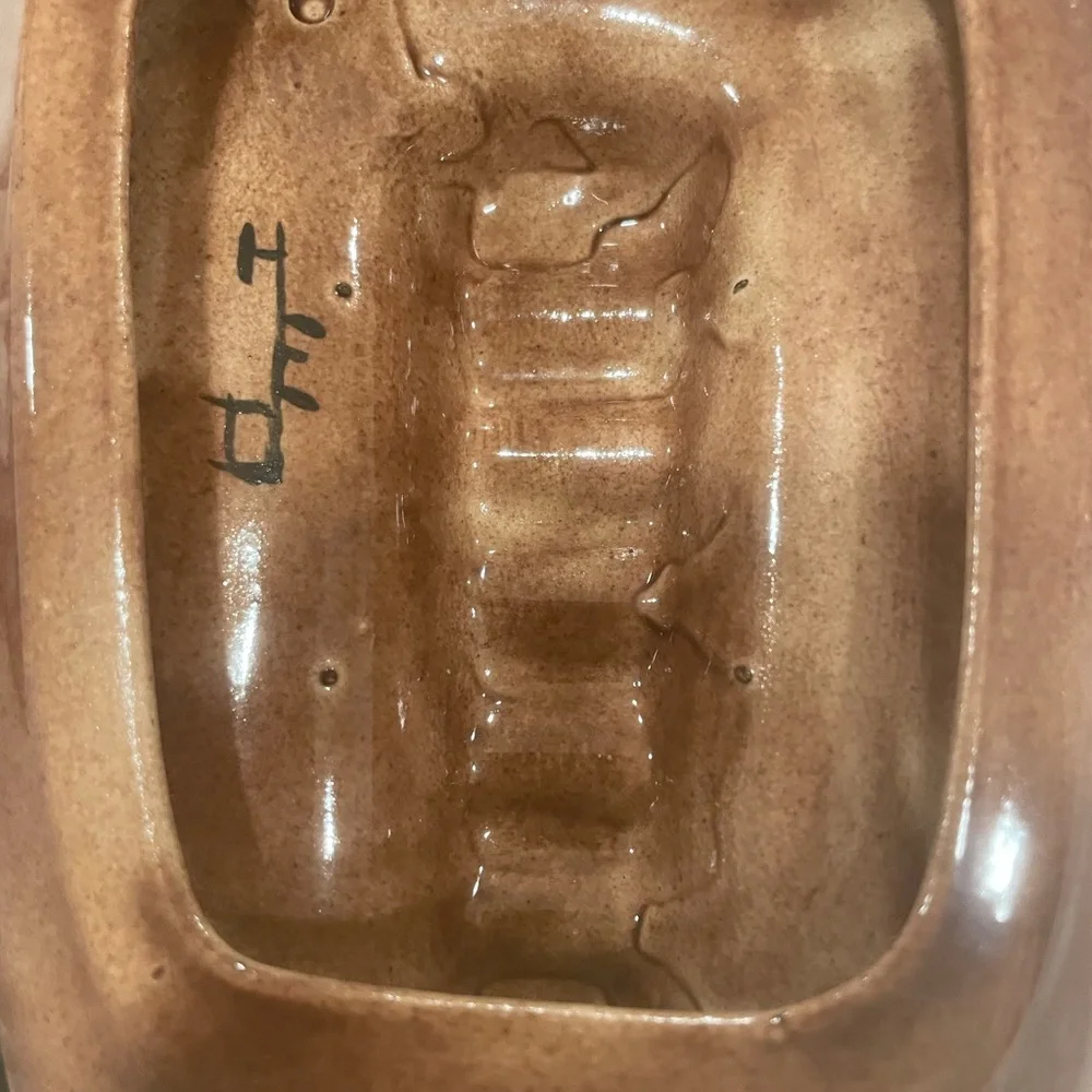 Vintage MCM drip style Pottery Leaf-Shaped Ceramic Ashtray circa 1960s signed - Picture 3 of 7